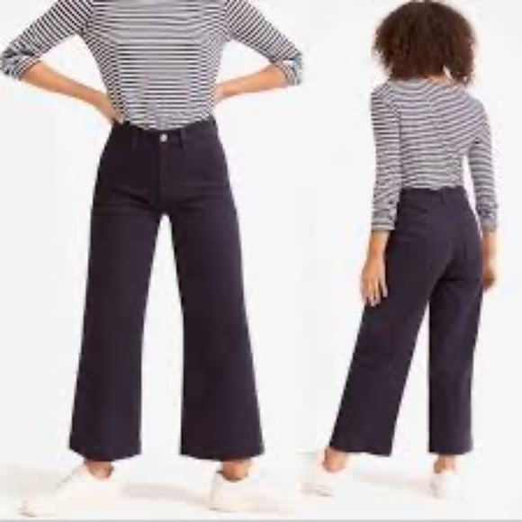 Everlane Original Wide Leg Cropped Pants Navy - Picture 3 of 6